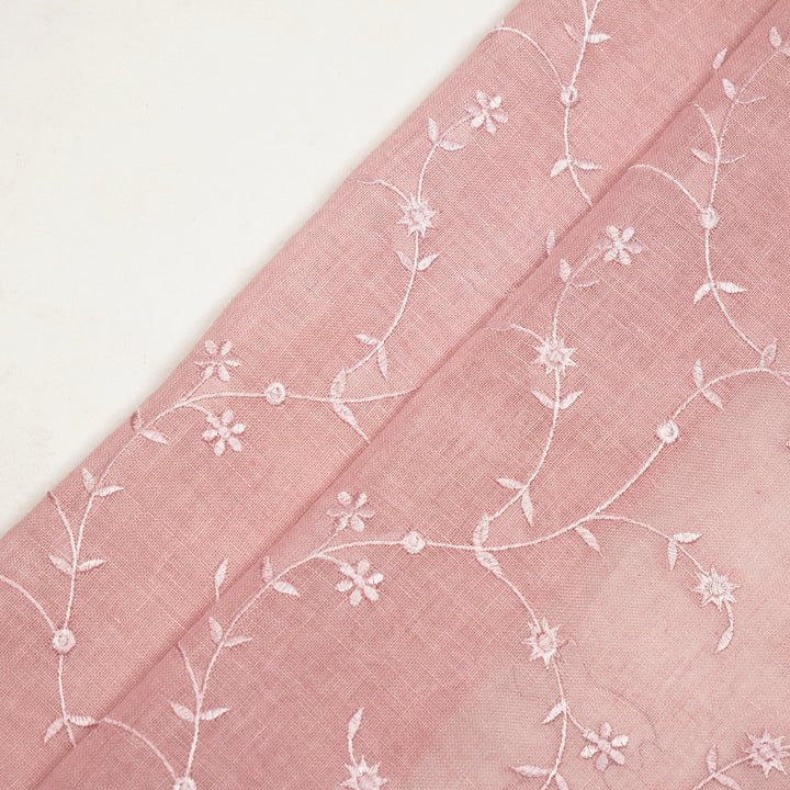 Kairav Jaal on Onion Pink Gauged Linen Embroidered Fabric