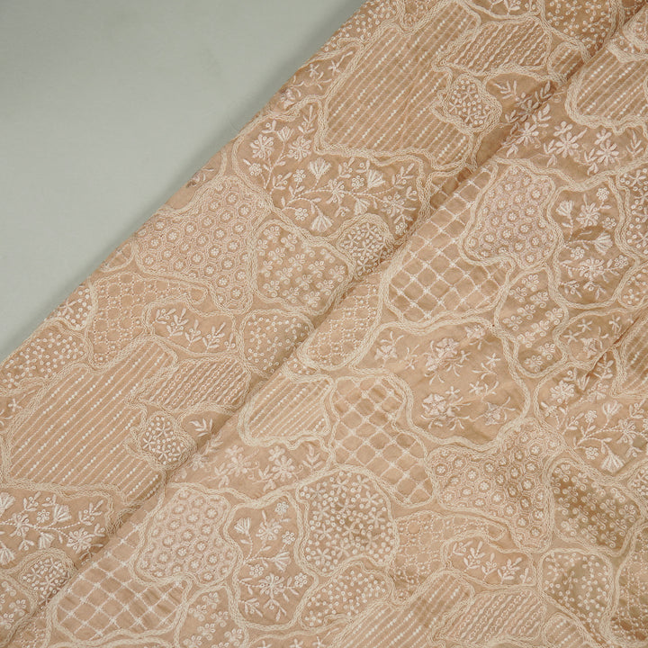 Nayab jaal on Almond Silk Chanderi Embroidered Fabric
