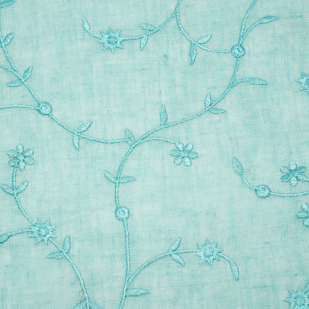 Kairav Jaal on Turquoise Gauged Linen Embroidered Fabric