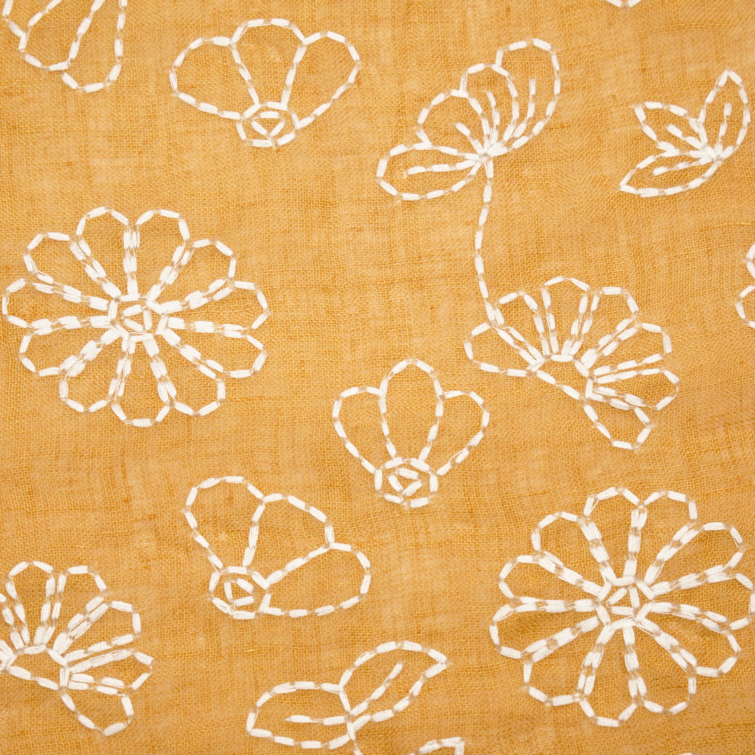 Adrija Floral Jaal on Mustard Gauged Linen Embroidered Fabric