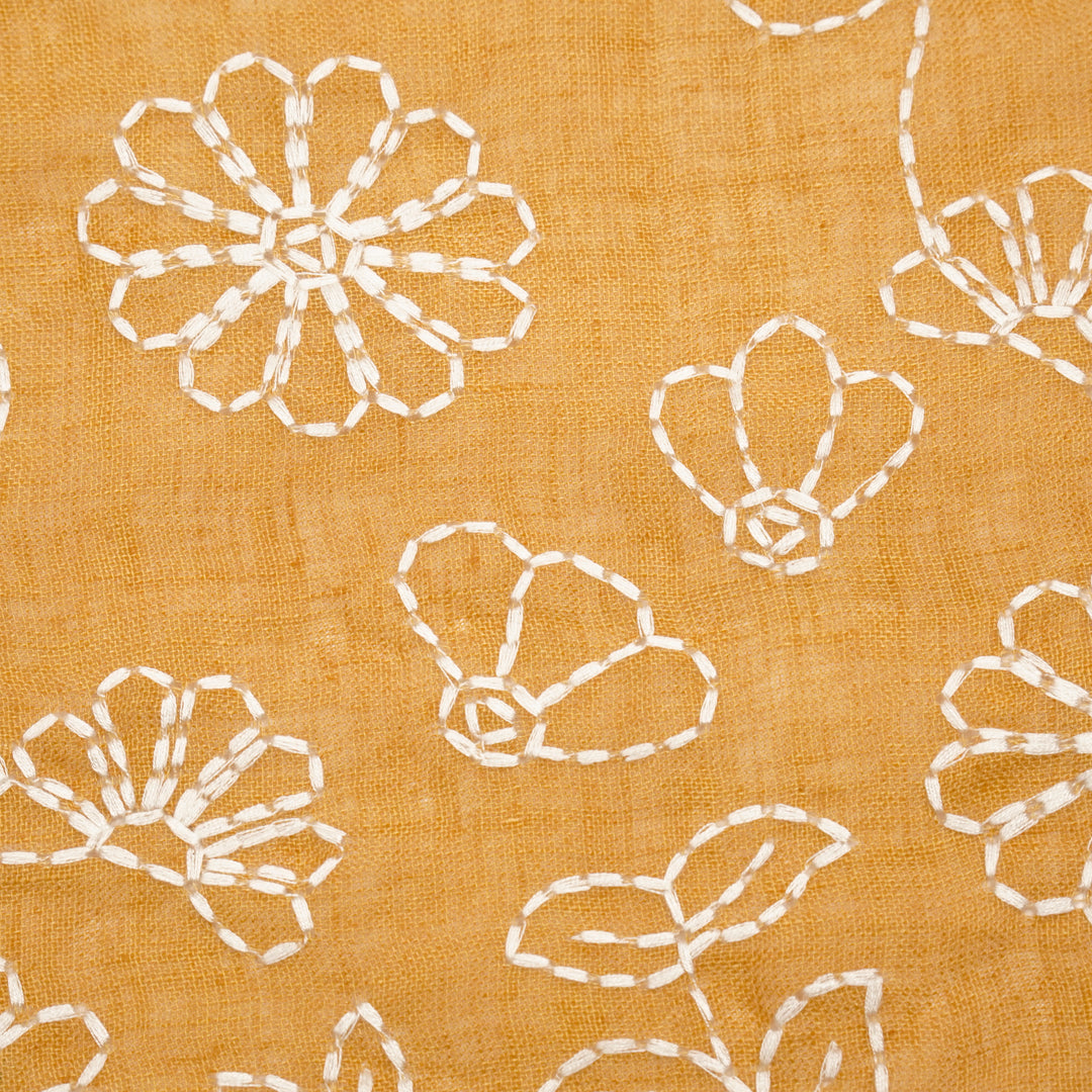 Adrija Floral Jaal on Mustard Gauged Linen Embroidered Fabric