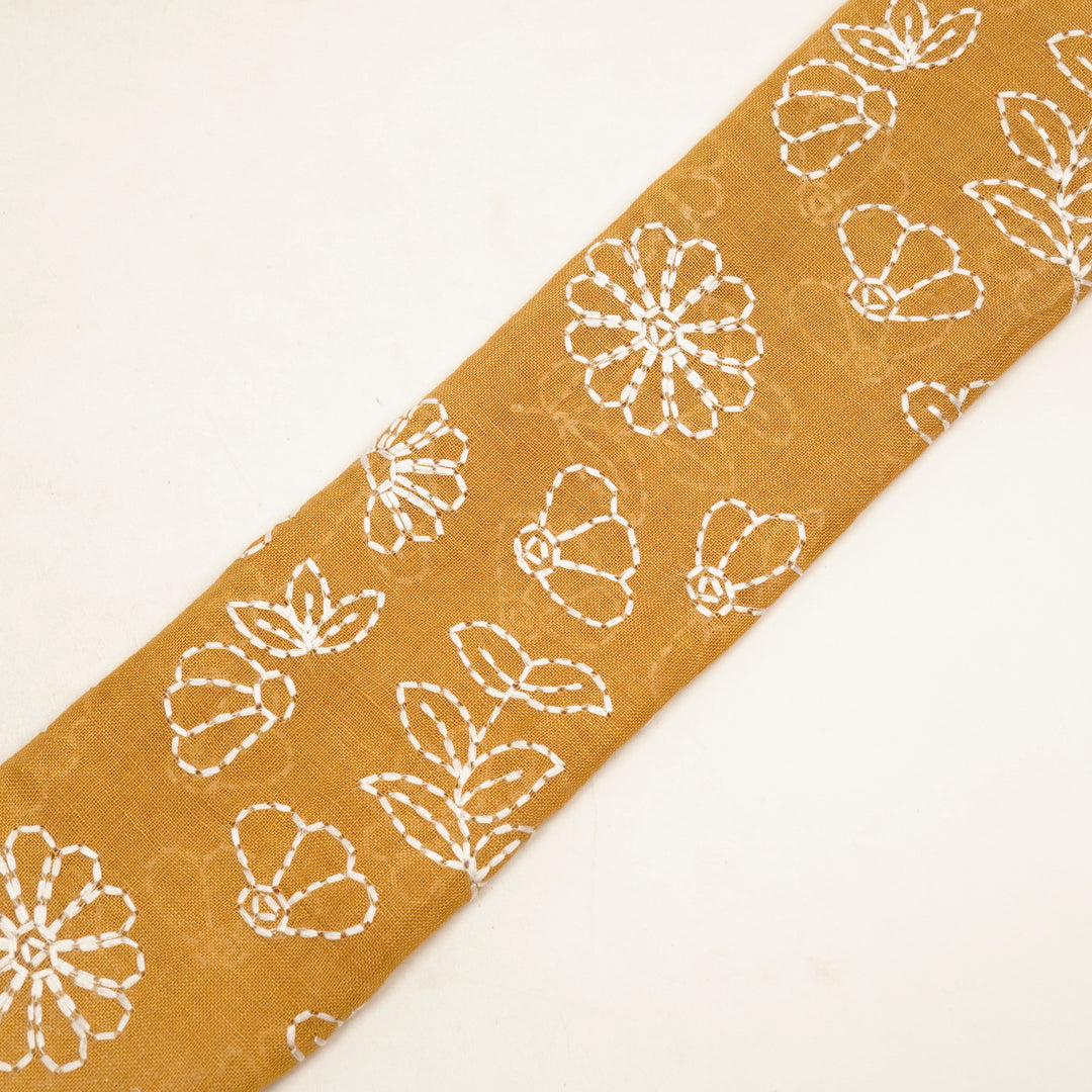 Adrija Floral Jaal on Mustard Gauged Linen Embroidered Fabric