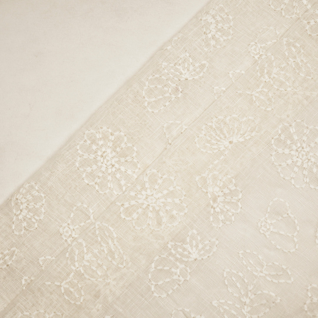 Adrija Floral Jaal on Ivory Gauged Linen Embroidered Fabric