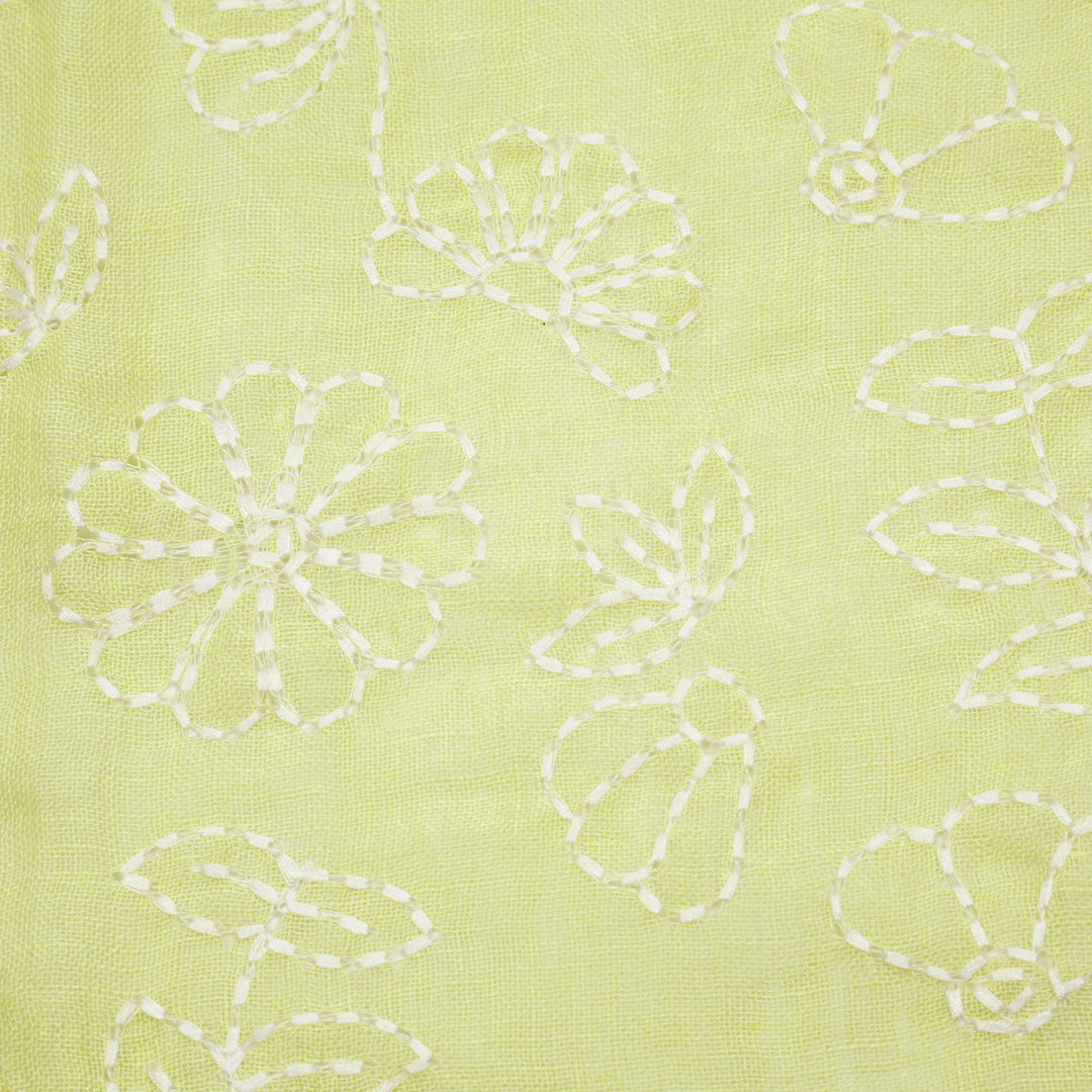 Adrija Floral Jaal on Yellow Gauged Linen Embroidered Fabric