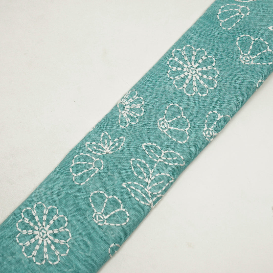 Adrija Floral Jaal on Turquoise Gauged Linen Embroidered Fabric