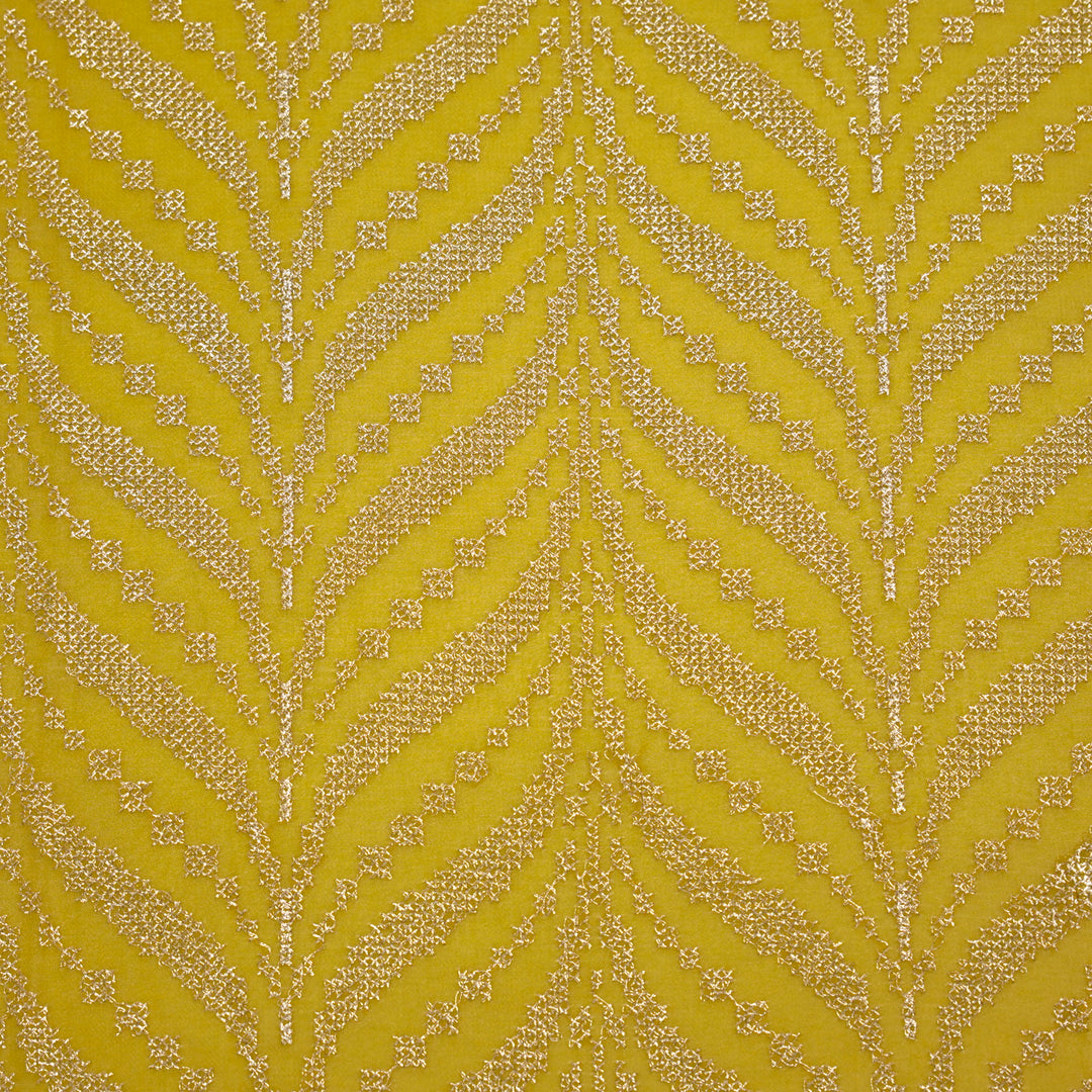 Alfiya Jaal on Mustard Georgette Embroidered Fabric
