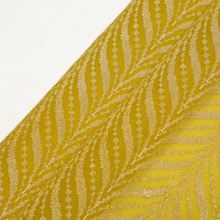 Alfiya Jaal on Mustard Georgette Embroidered Fabric