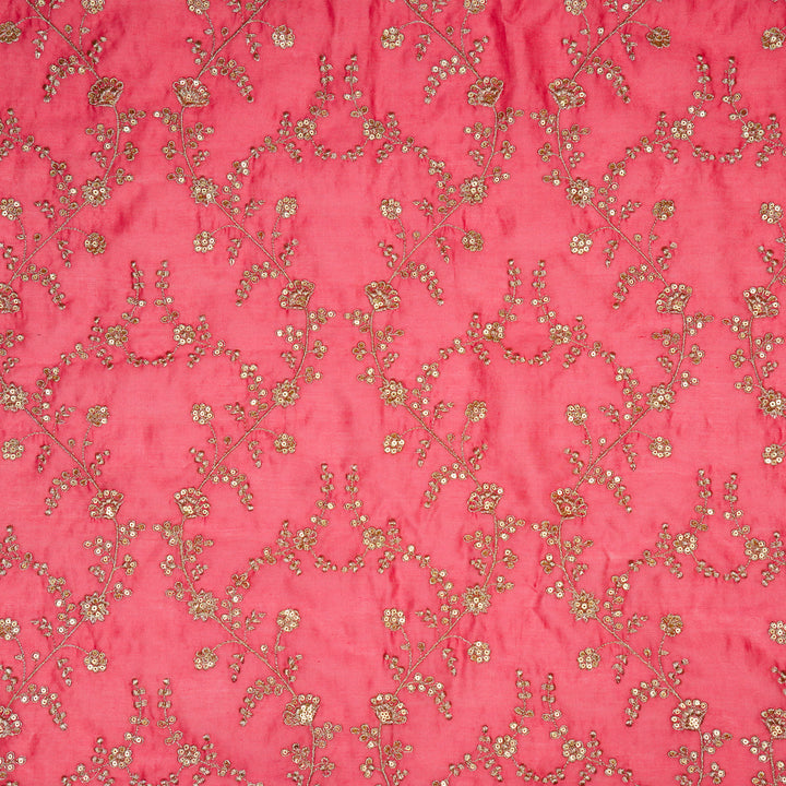 Floral Crown Jaal on Gajari Silk Chanderi Embroidered Fabric