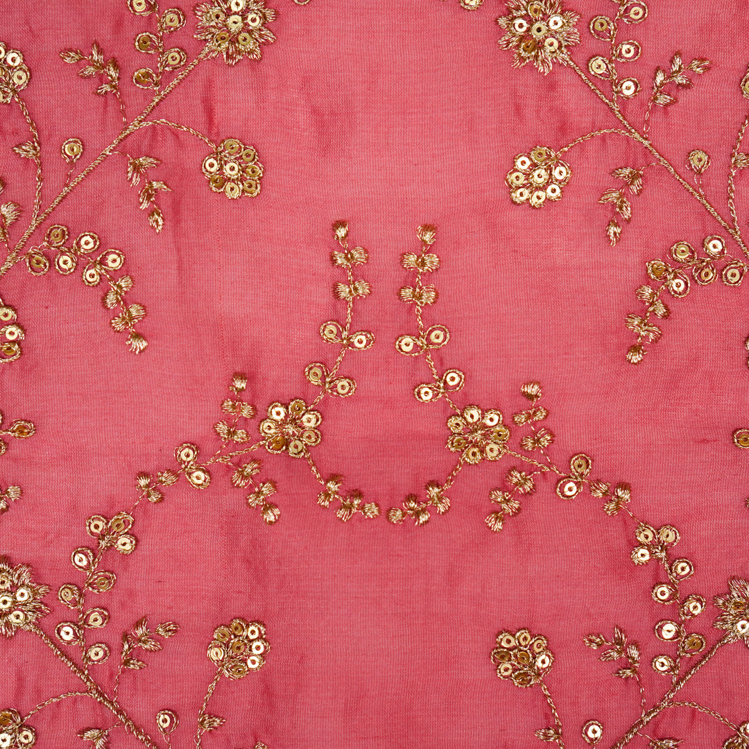 Floral Crown Jaal on Gajari Silk Chanderi Embroidered Fabric