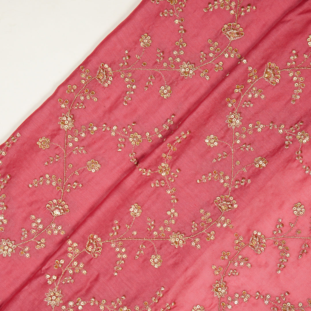 Floral Crown Jaal on Gajari Silk Chanderi Embroidered Fabric