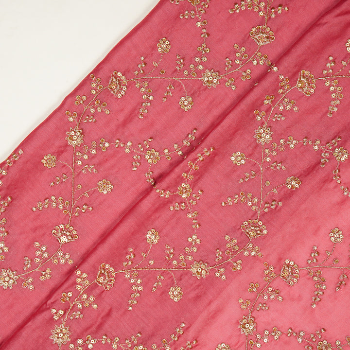 Floral Crown Jaal on Gajari Silk Chanderi Embroidered Fabric