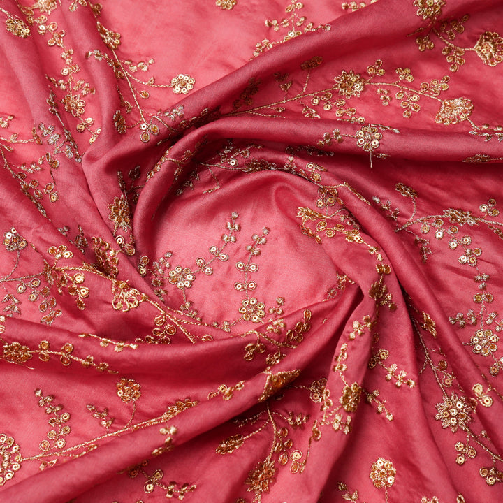 Floral Crown Jaal on Gajari Silk Chanderi Embroidered Fabric