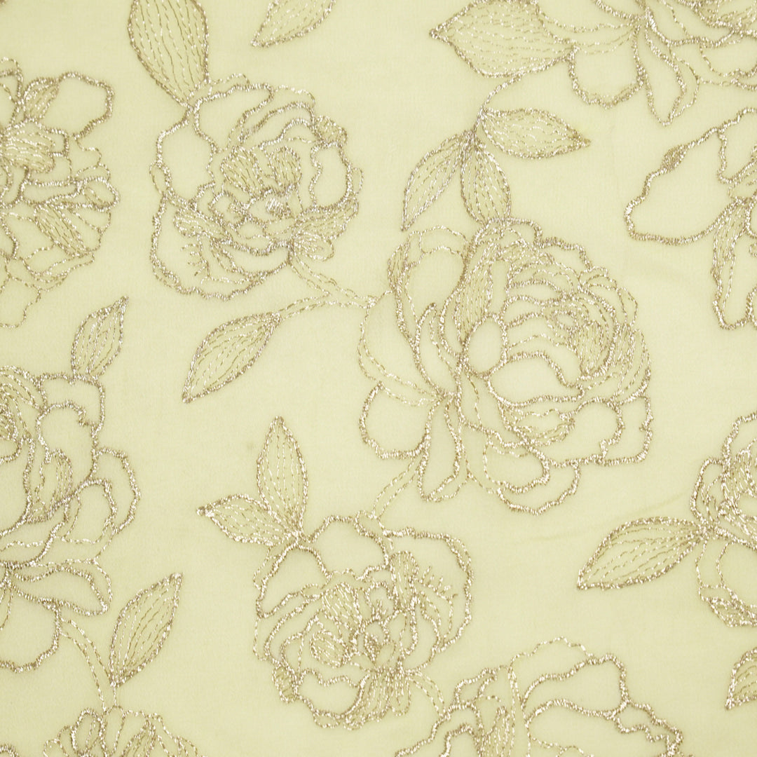 Akshita Rose Buta on Lemon Georgette Embroidered Fabric