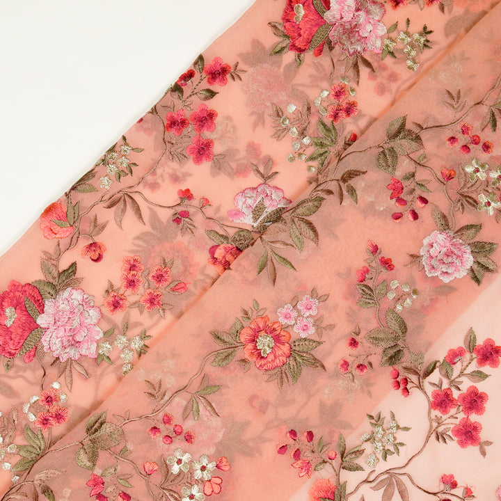 Yamika Jaal on Peach Semi Semi Georgette Embroidered Fabric