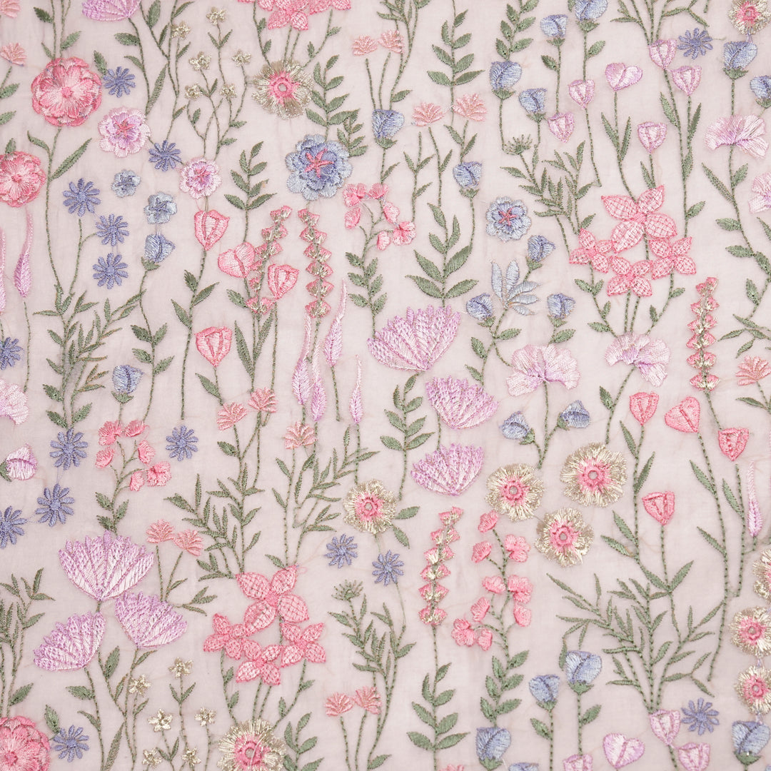 Saraya Heavy Jaal on Lilac Cotton Silk Embroidered Fabric