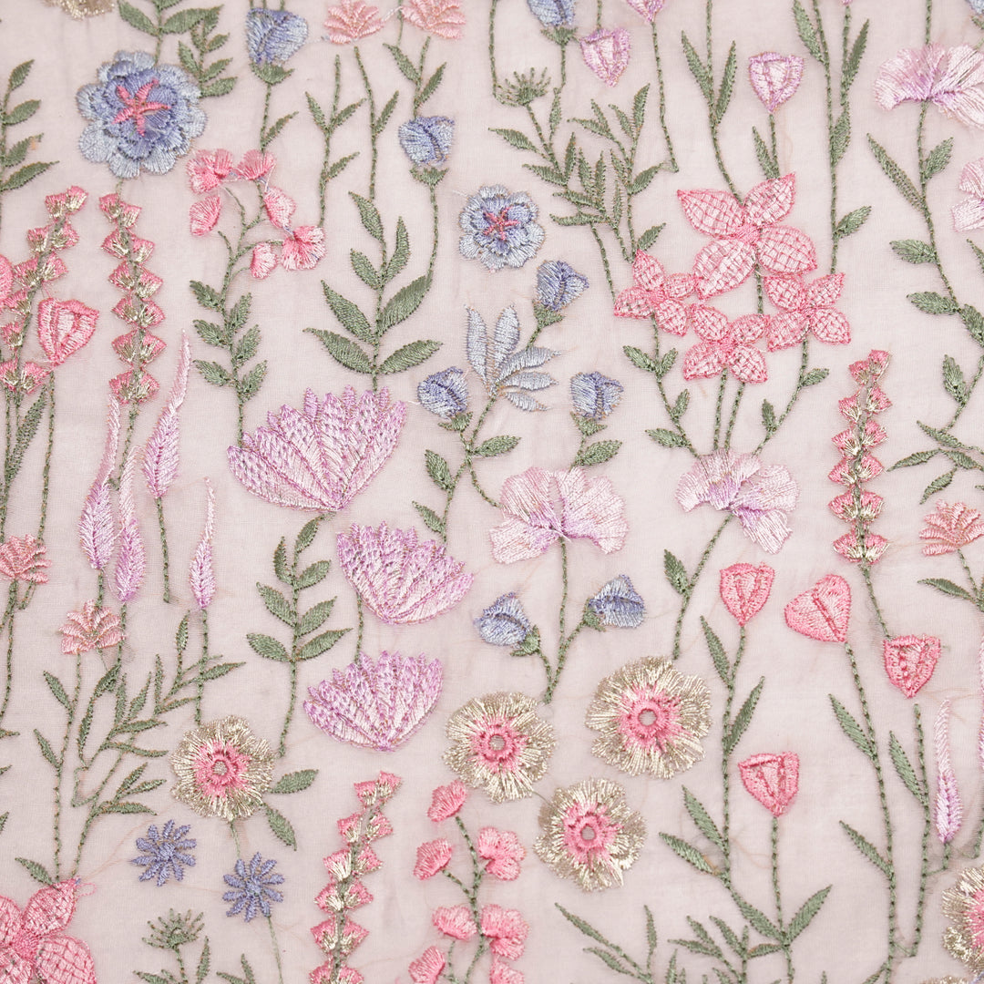 Saraya Heavy Jaal on Lilac Cotton Silk Embroidered Fabric