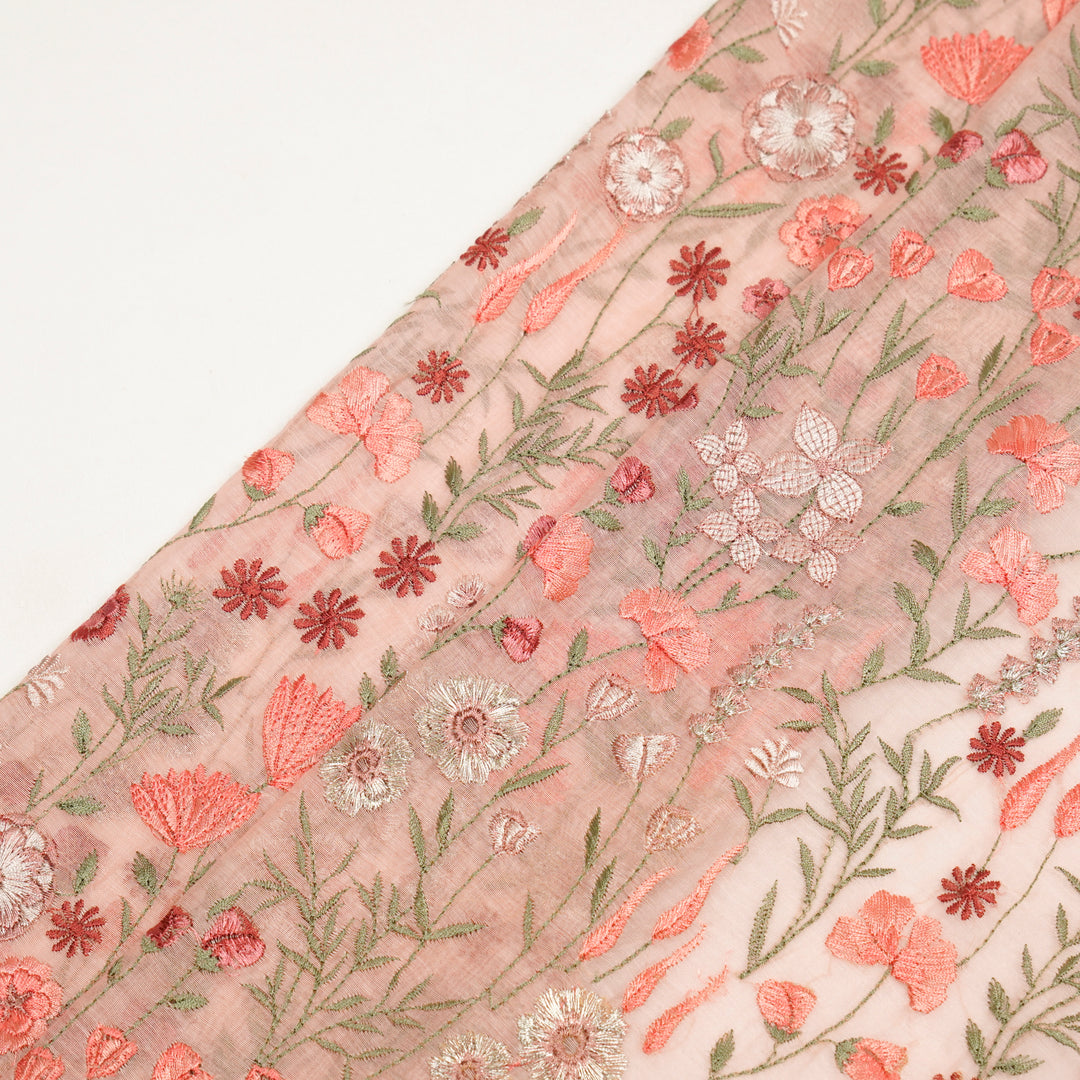 Saraya Heavy Jaal on Light Peach Cotton Silk Embroidered Fabric