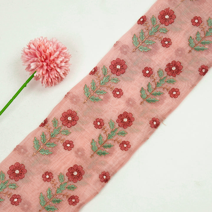 Aagam Floral Buta on Light Peach Cotton Silk Embroidered Fabric