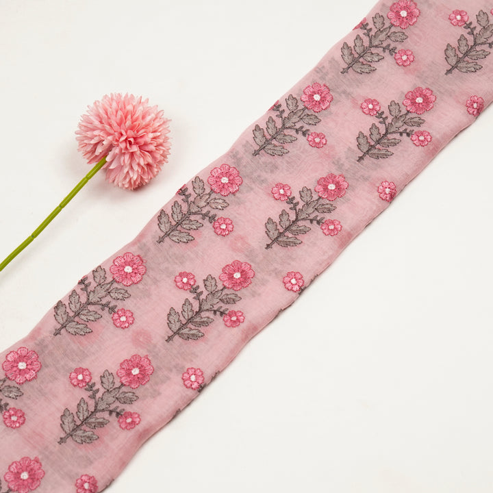 Aagam Floral Buta on Baby Pink Cotton Silk Embroidered Fabric