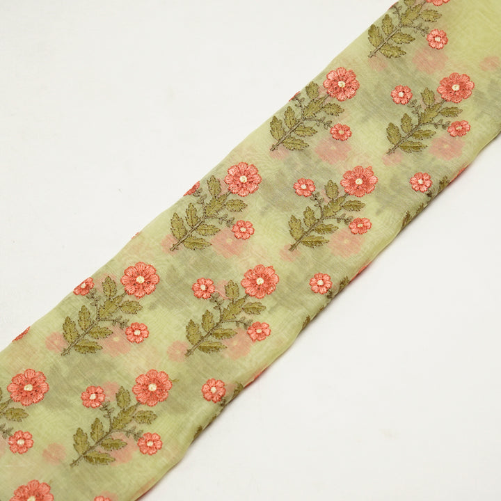 Aagam Floral Buta on Chick Yellow Cotton Silk Embroidered Fabric