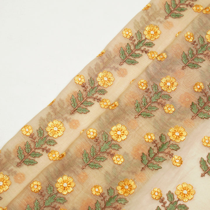 Aagam Floral Buta on Mango Cotton Silk Embroidered Fabric