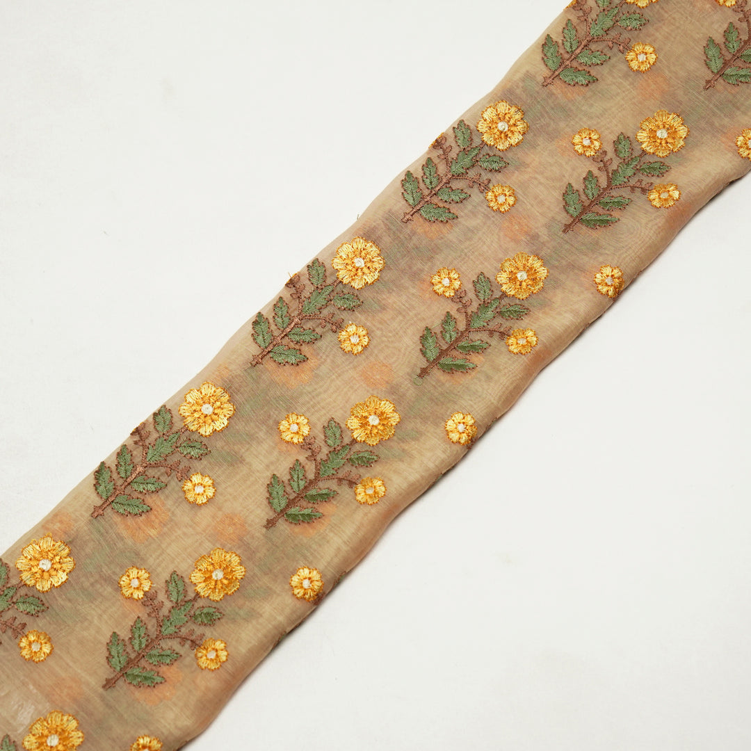Aagam Floral Buta on Mango Cotton Silk Embroidered Fabric