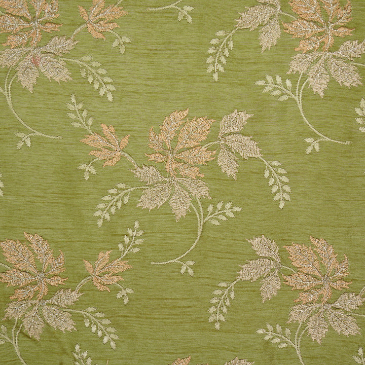 Parnika Jaal on Olive Green Semi Raw Silk Embroidered Fabric