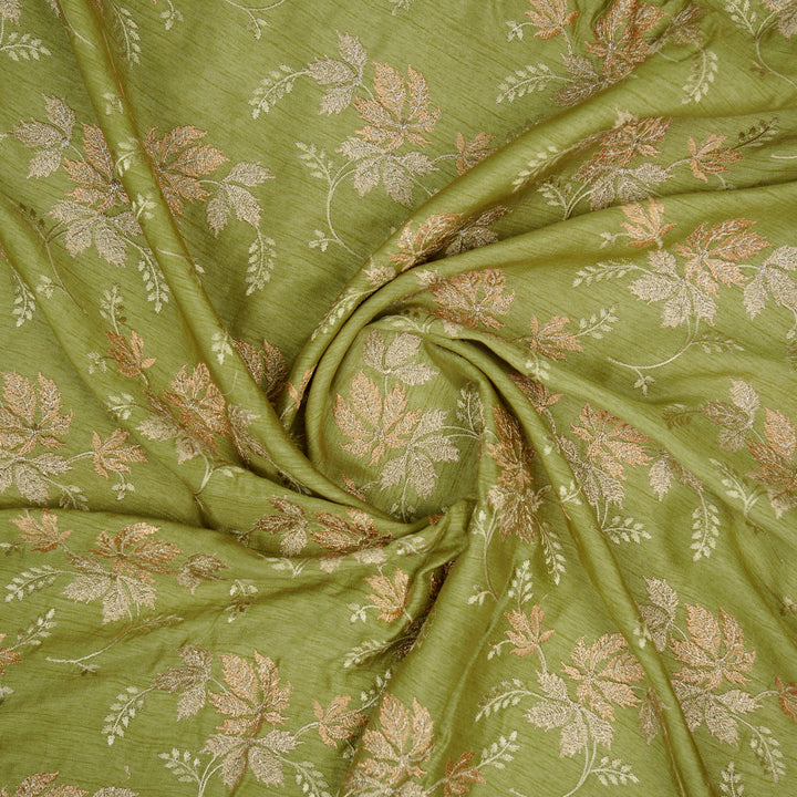 Parnika Jaal on Olive Green Semi Raw Silk Embroidered Fabric