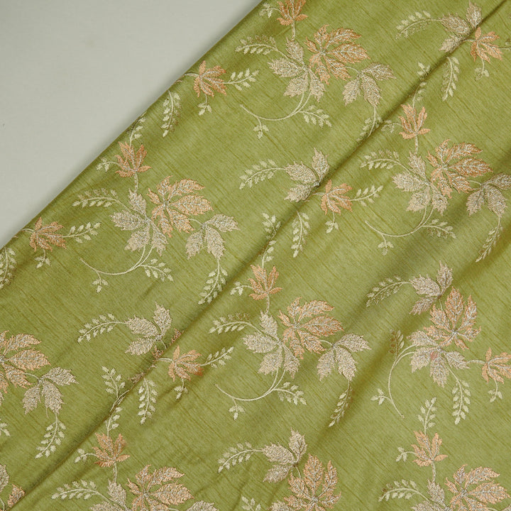 Parnika Jaal on Olive Green Semi Raw Silk Embroidered Fabric