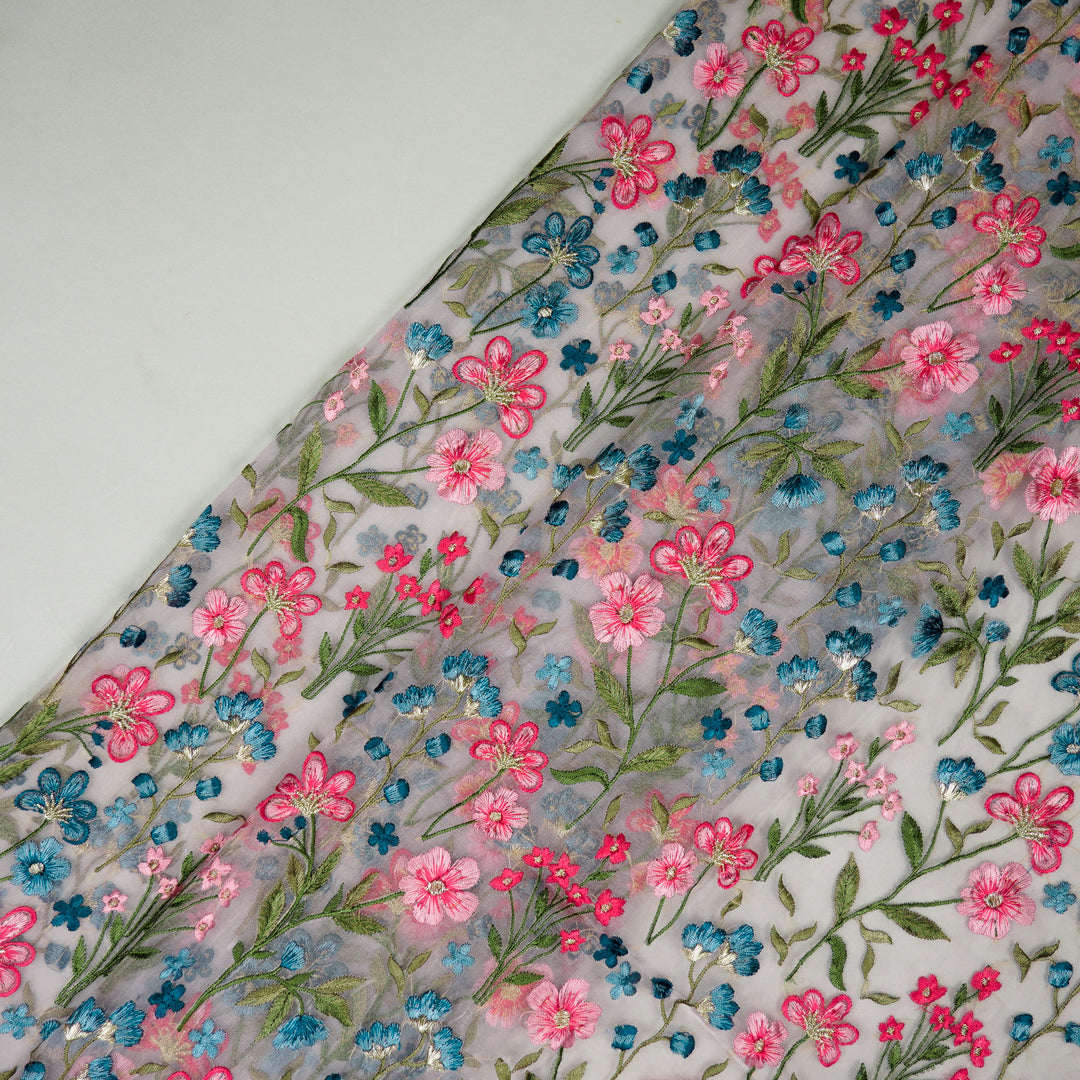 Flavina Jaal on Mauve Imported Silk Organza Embroidered Fabric