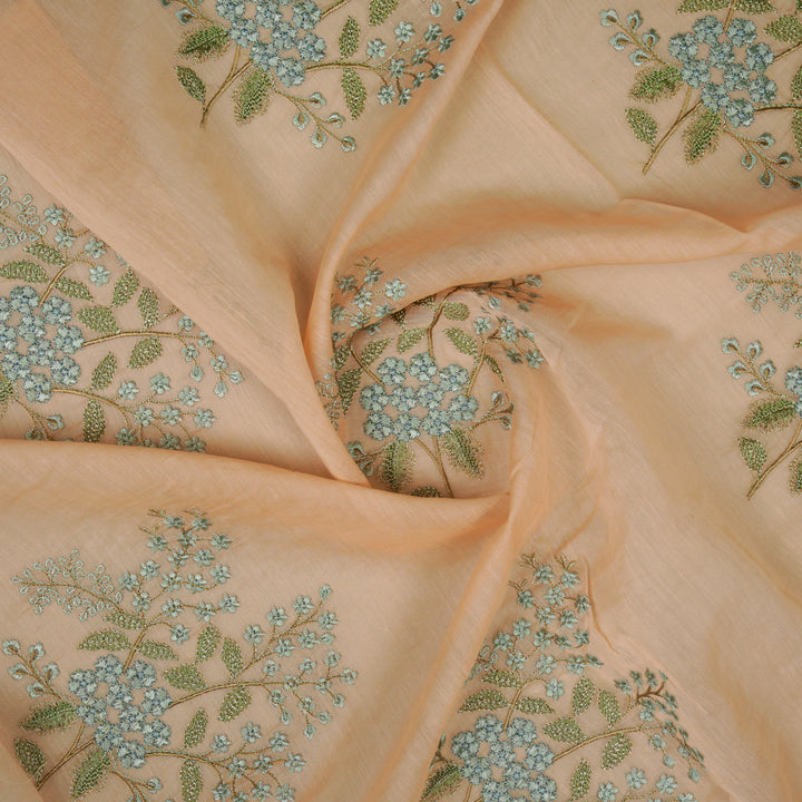 Anvita Buta on Peach Cotton Silk Embroidered Fabric