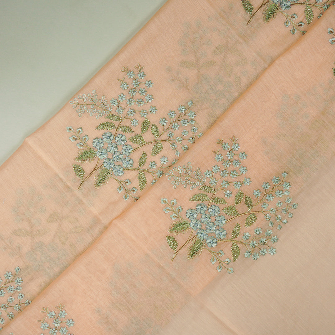 Anvita Buta on Peach Cotton Silk Embroidered Fabric