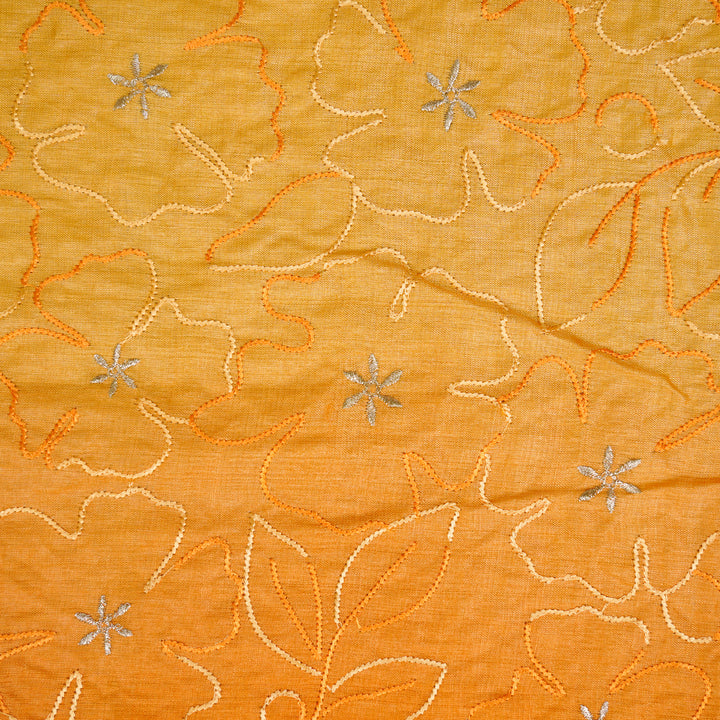 Afsheen Jaal Orange Tussar Silk  Embroidered Fabric (For saree)