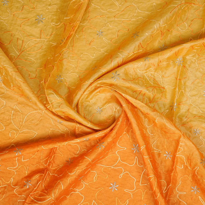 Afsheen Jaal Orange Tussar Silk  Embroidered Fabric (For saree)