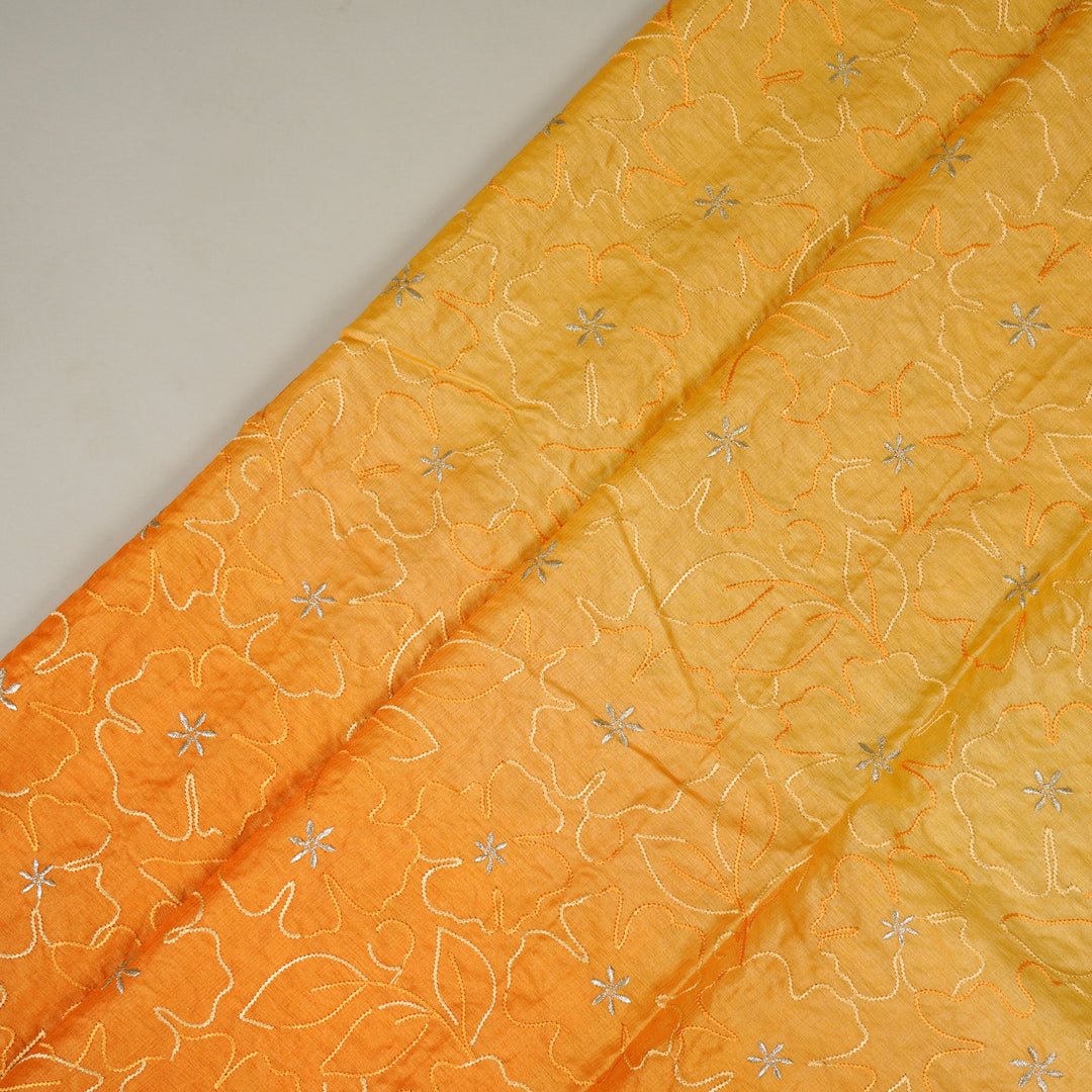 Afsheen Jaal Orange Tussar Silk  Embroidered Fabric (For saree)