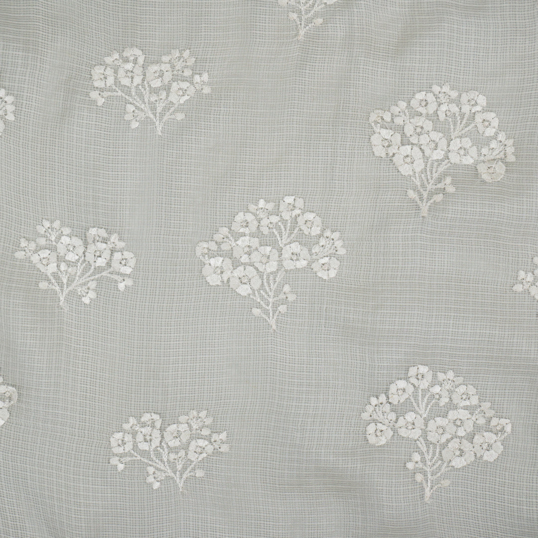 Kairavi Buta on Ivory Silk Kota Embroidered Fabric  (For Saree)