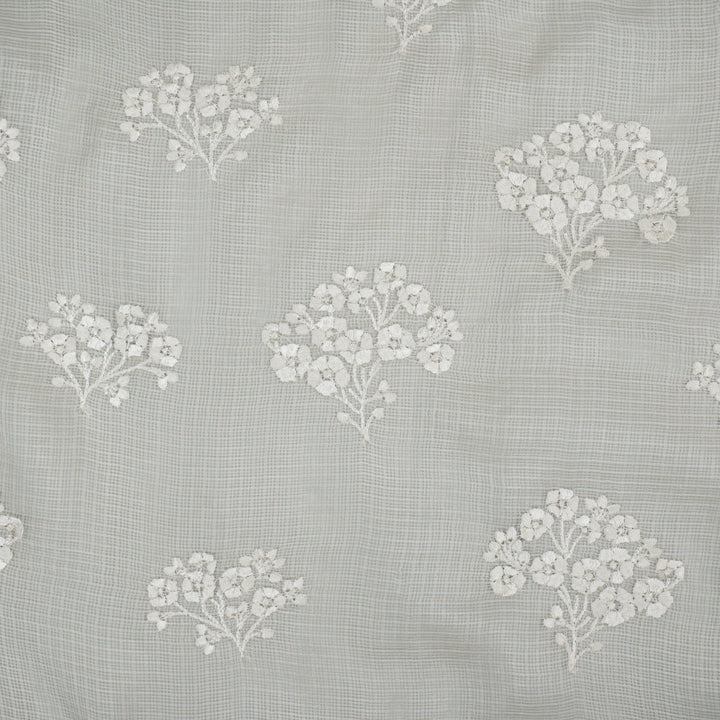 Kairavi Buta on Ivory Silk Kota Embroidered Fabric  (For Saree)