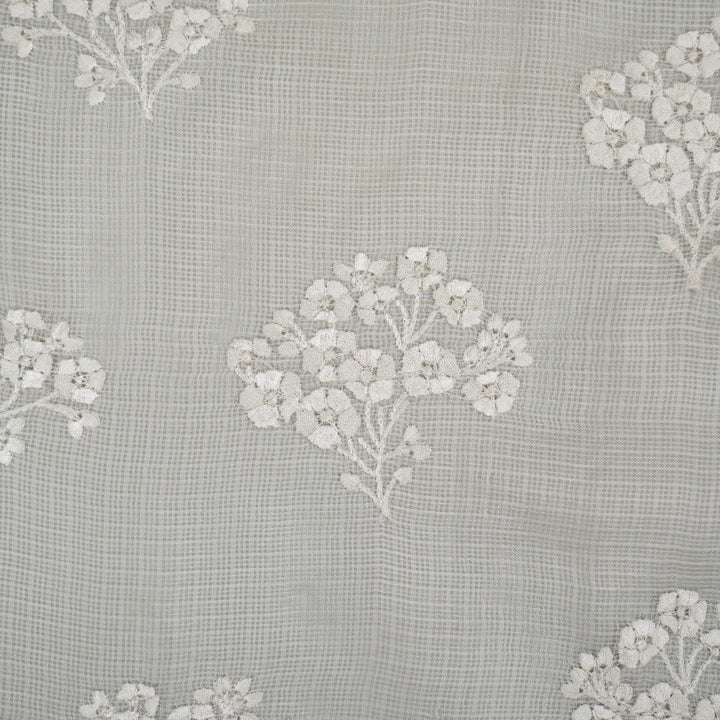 Kairavi Buta on Ivory Silk Kota Embroidered Fabric  (For Saree)