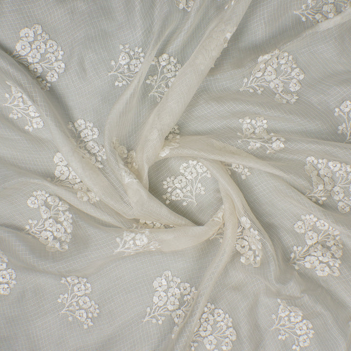 Kairavi Buta on Ivory Silk Kota Embroidered Fabric  (For Saree)