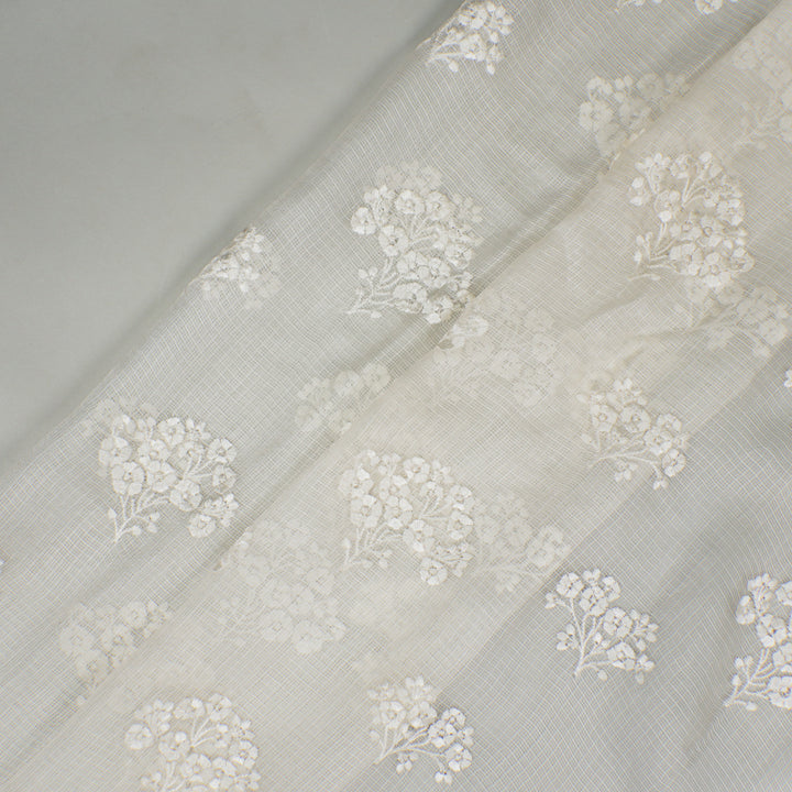 Kairavi Buta on Ivory Silk Kota Embroidered Fabric  (For Saree)