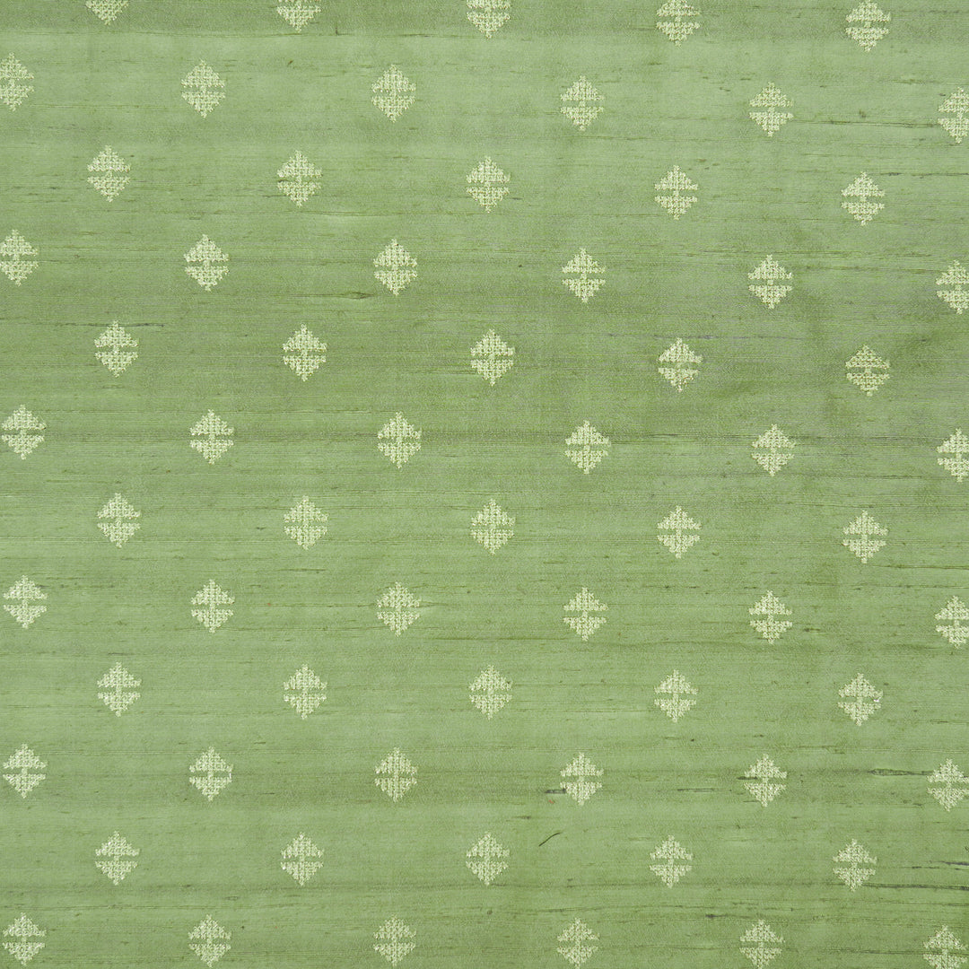 Naqsh Buti on Sage Green Raw Silk Embroidered Fabric