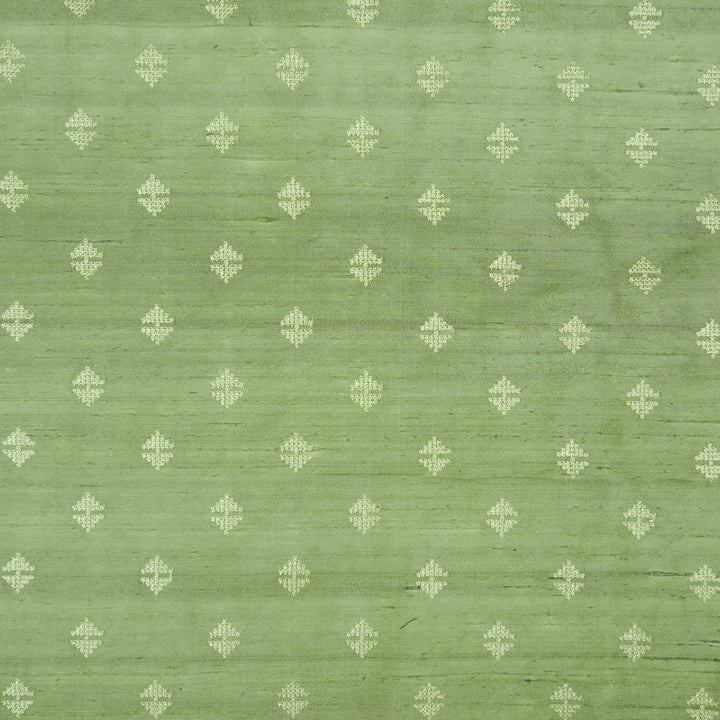 Naqsh Buti on Sage Green Raw Silk Embroidered Fabric