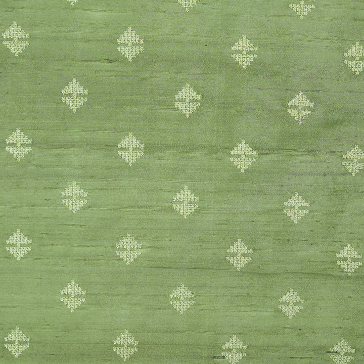 Naqsh Buti on Sage Green Raw Silk Embroidered Fabric