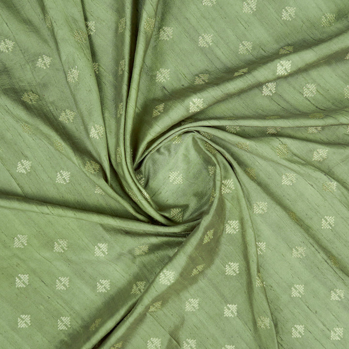 Naqsh Buti on Sage Green Raw Silk Embroidered Fabric