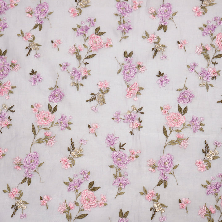 Ridhima Floral Buta on Mauve Cotton Silk Embroidered Fabric