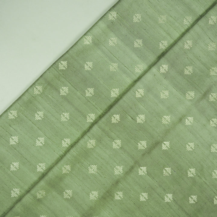 Naqsh Buti on Sage Green Raw Silk Embroidered Fabric