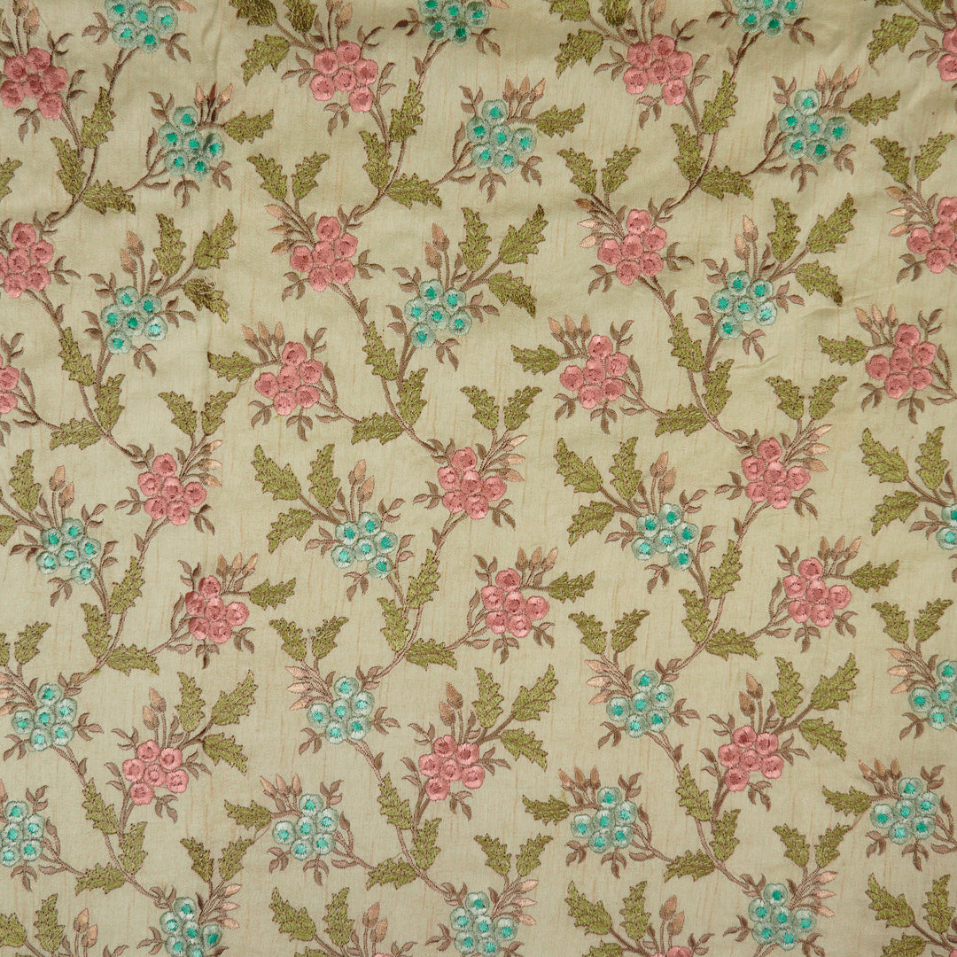Creeva Jaal on Cream Semi Raw Silk Embroidered Fabric