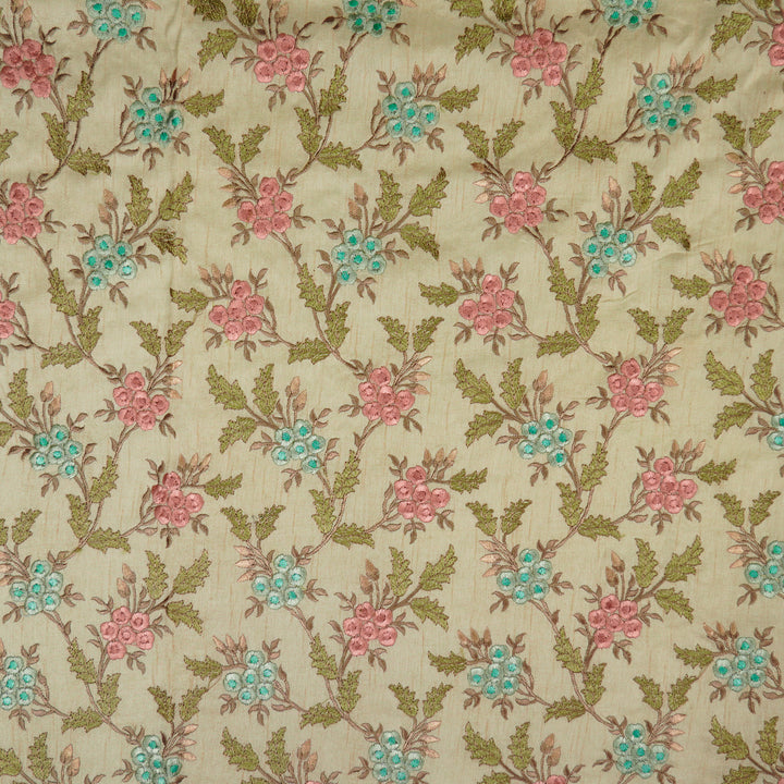 Creeva Jaal on Cream Semi Raw Silk Embroidered Fabric