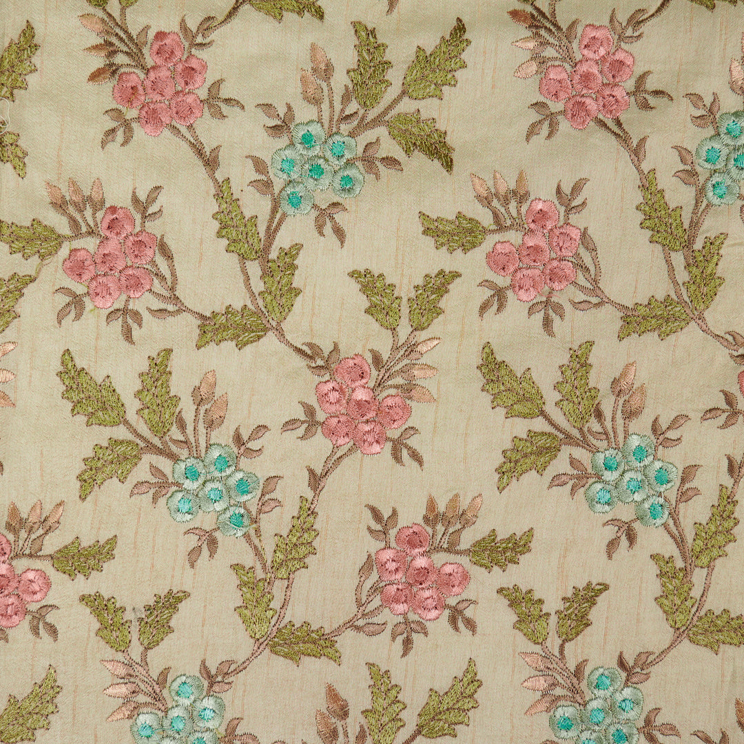 Creeva Jaal on Cream Semi Raw Silk Embroidered Fabric