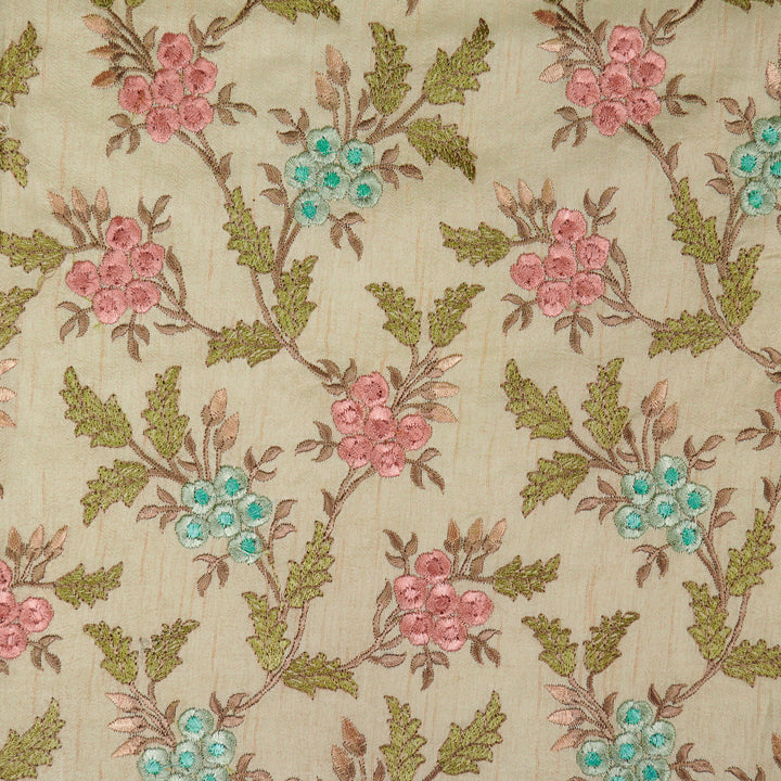 Creeva Jaal on Cream Semi Raw Silk Embroidered Fabric